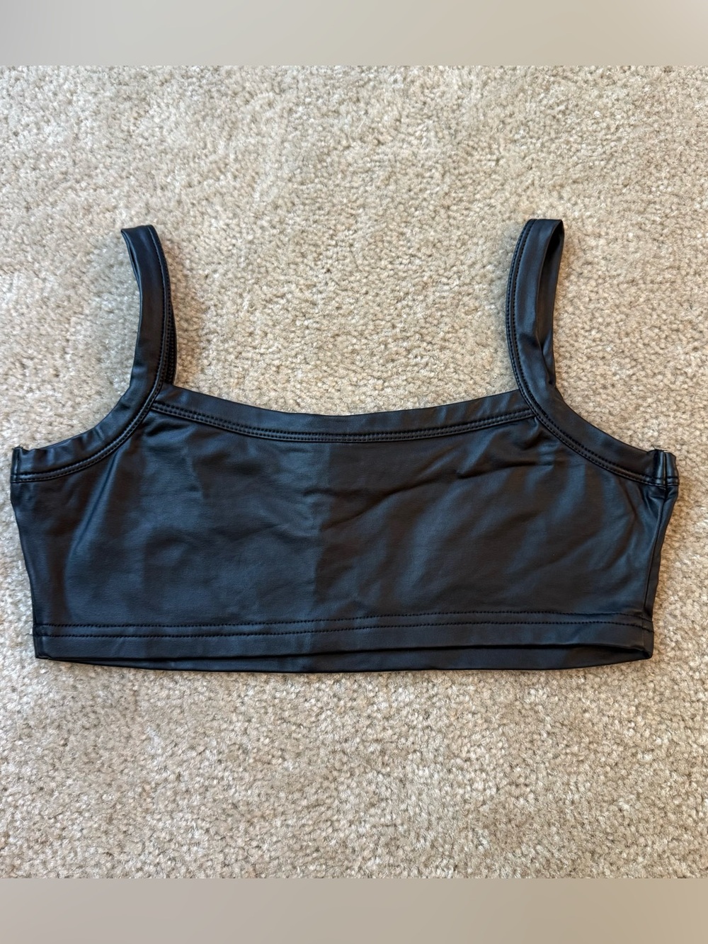Womens S Black Faux Leather Y2K Crop Top: Sexy Party Club College